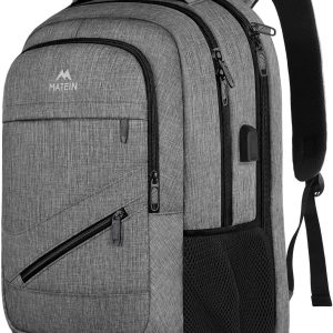 MATEIN Travel Laptop Backpack, 17 Inch Work TSA Approved Carry on Backpack, Large Computer Business Bag for Men Women with USB Port and Trolley Sleeve, College School Rucksack Book Bag, Grey
